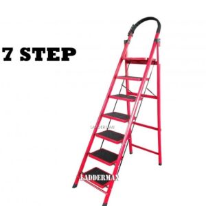 A' Type Steel Ladder 7 Steps Red